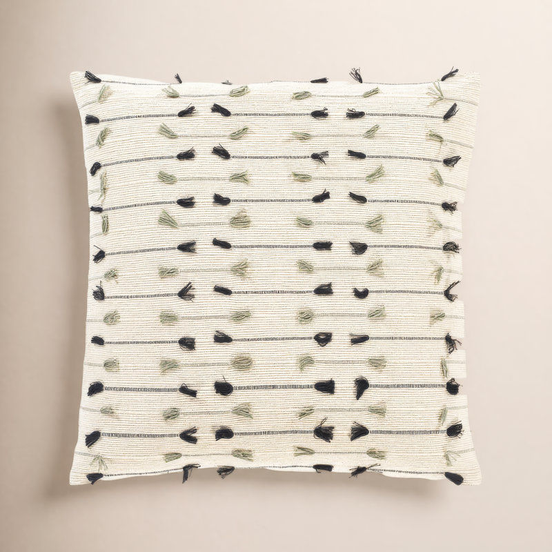 Santina Tassels Cotton Reversible Throw Pillow, 18" x 18", Polyester/Polyfill