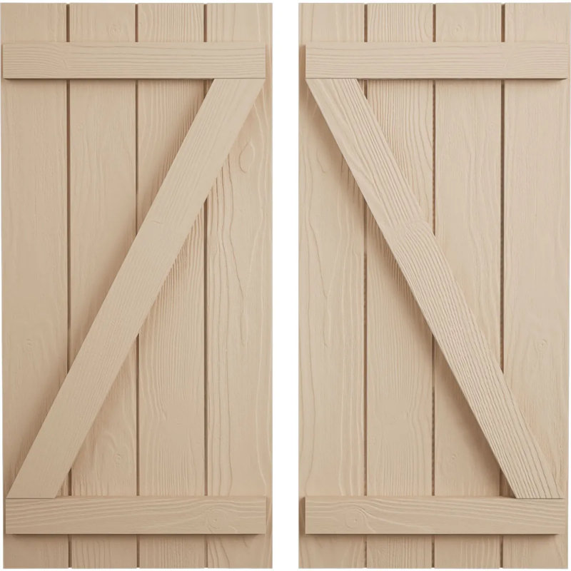 Volets rustiques en bois à quatre planches, H 52 po x l 22 po x P 1 po, Texture sablée / brun clair apprêté, 22"