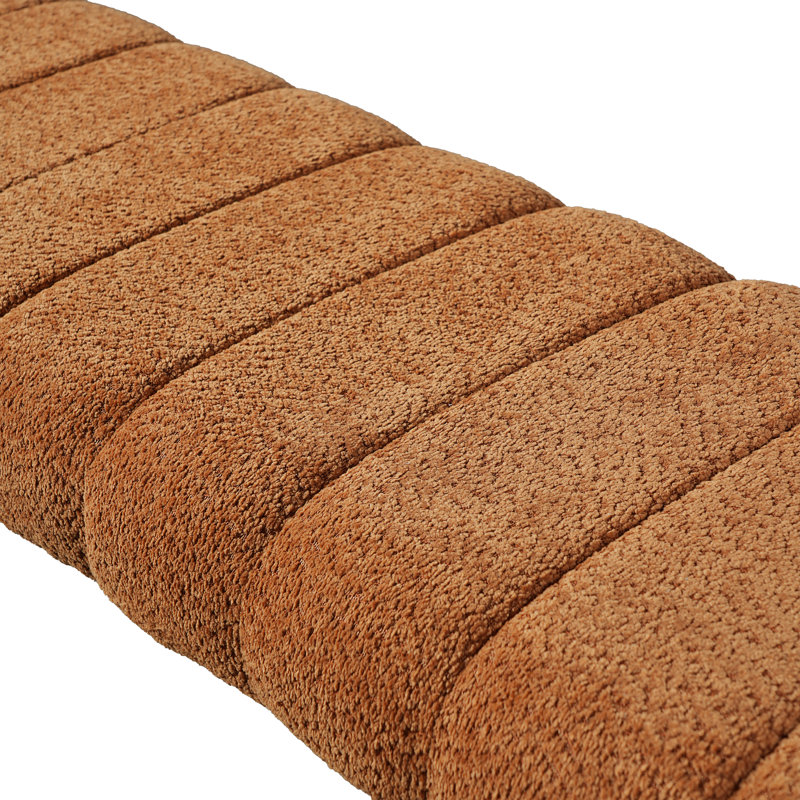 63-Inch Modern Minimalist Boucle Upholstered Bench with Channel Stitching, Orange