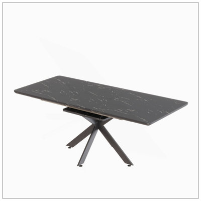 62.4" Extendable 78.15"Very Large Black Dining Table Modern Mid-Century Kitchen Table Set For Dining Room, Party Table,Conference Table,Black Metal X