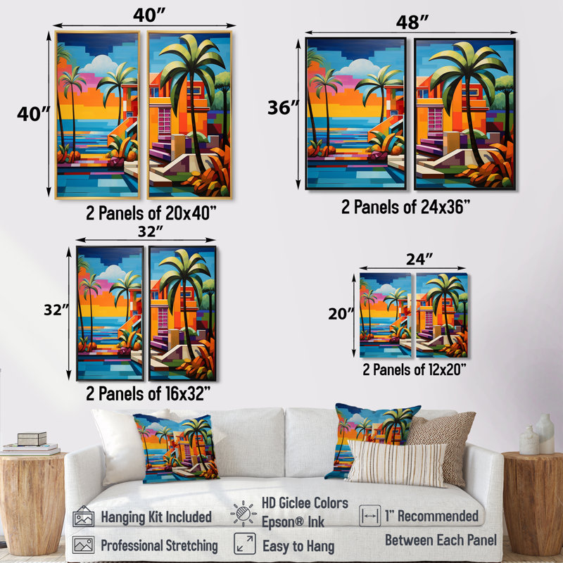 Pop Art Palm Beach en couleur I - art mural multicolore glam, H 40 po x l 40 po, Impression encadrée flottante, Crème, crème