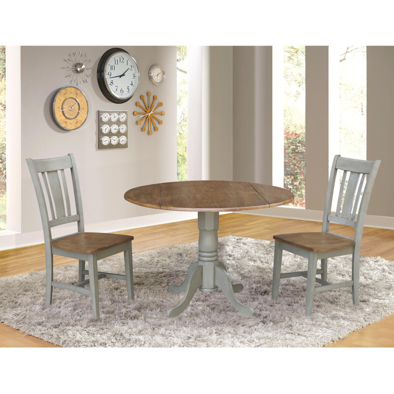 Khodor Solid Wood Top Pedestal Dining Set, Hickory/Stone