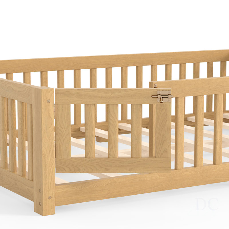 Lit double avec barrière de sécurité et porte pour enfants, Lit double, Naturel