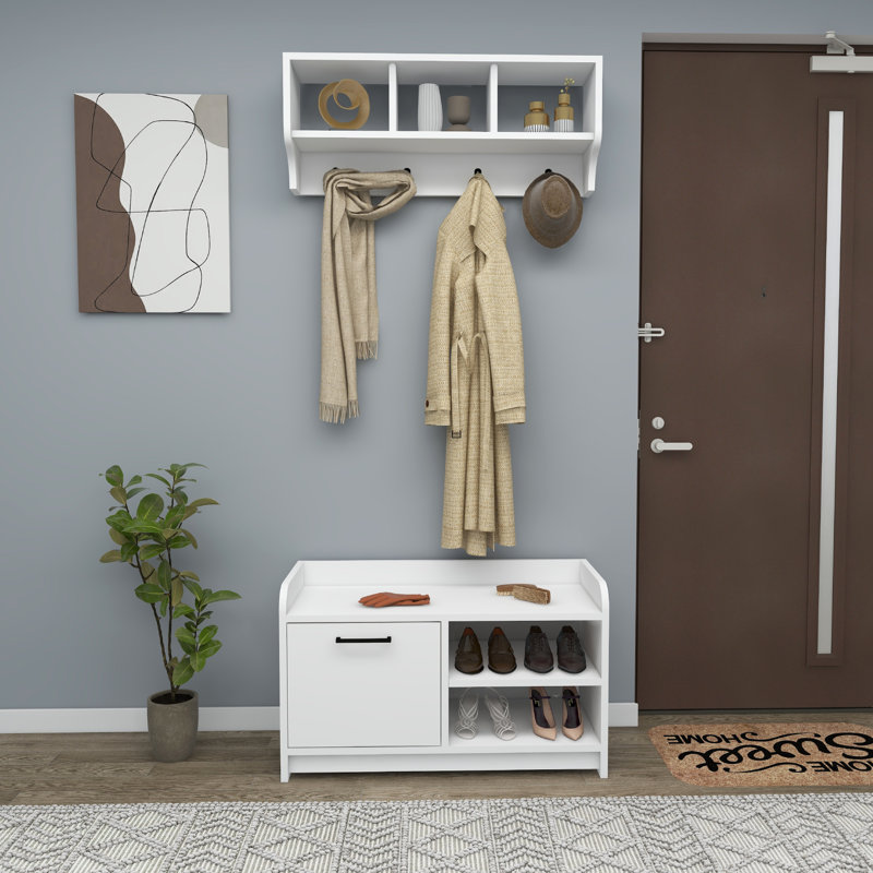 Macclemmy 83.6 cm W Hall Tree with Shoe Storage, White
