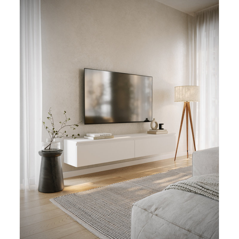 Syvanna Wall-Mounted TV Cabinet, 28.4cm H x 175cm L x 31.8cm W, White