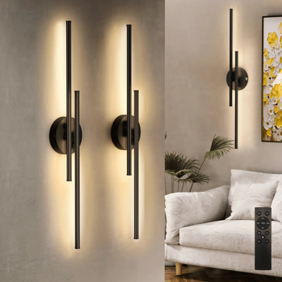 Paquet de 2 appliques murales rechargeables sans fil à DEL avec télécommande, gradation continue et 3 lumières à température de couleur 3000K-6000K pour couloir de chambre à coucher, salon