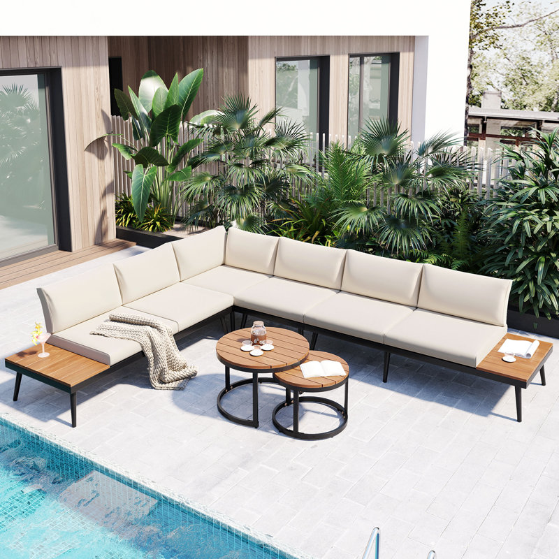 Ensemble de conversation d'extérieur pour 6 personnes avec coussins Livina, Beige