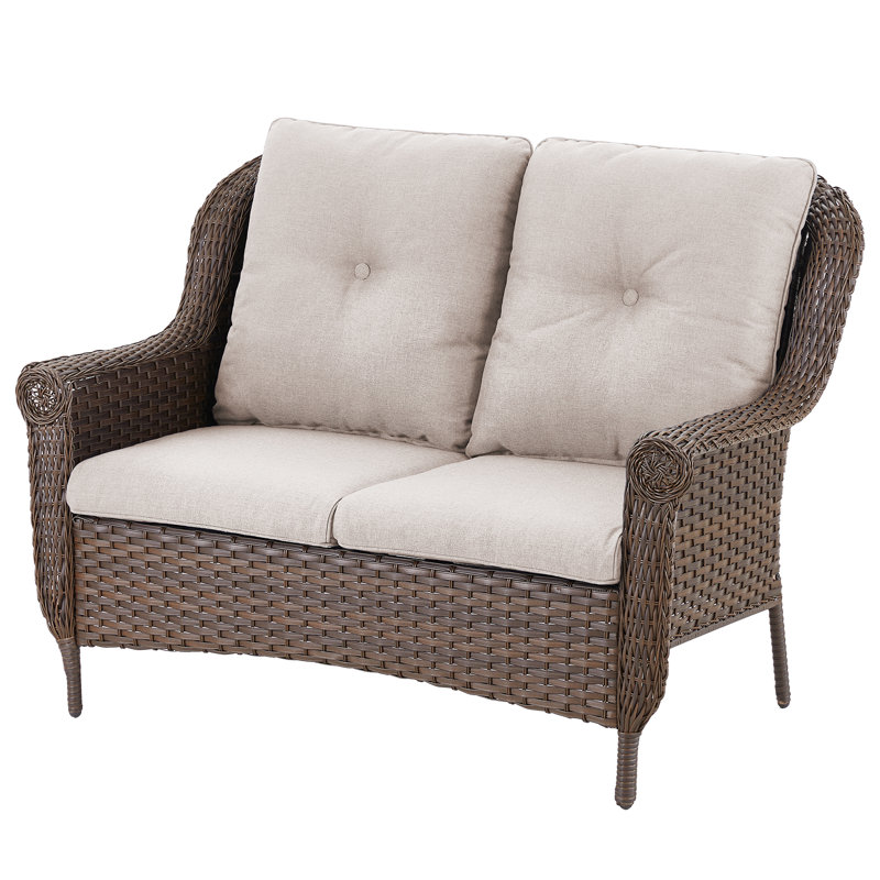 Mindee 45" Wide Outdoor Wicker Loveseat With Cushions, Beige