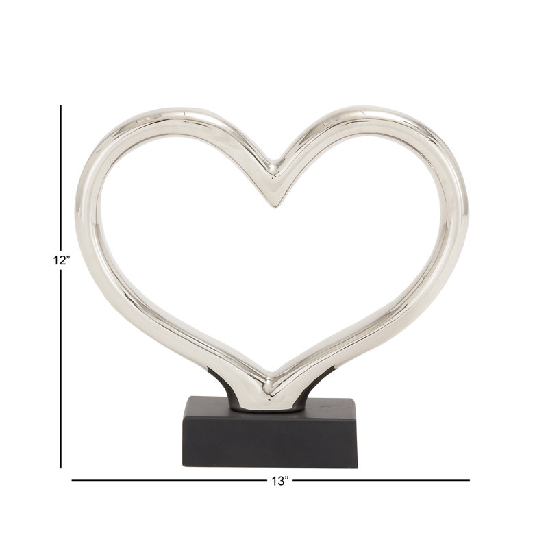 Dorron Ceramic Heart Decorative Sculpture with Black Base, Silver