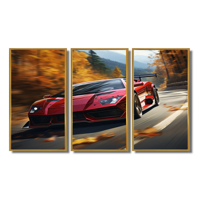 «Lamborghini Diablo Highway Red», ensemble de reproduction d'art mural exotique, Cadre flottant doré