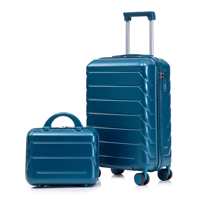14 "/ 20" 2 pièces / ensemble dans un bagage à roulettes en ABS, avec serrure à combinaison, étui à cosmétiques 14 "(bleu foncé)