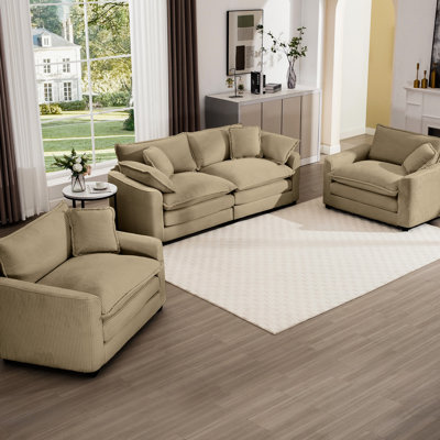 Warm And Enticing In Tan Corduroy, 4 Seats With Pillows & Cushions, Home Theater Design Corduroy Tan, Extra, For