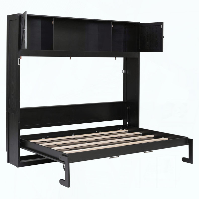 Grand lit escamotable avec armoires de rangement, Grand lit, Noir