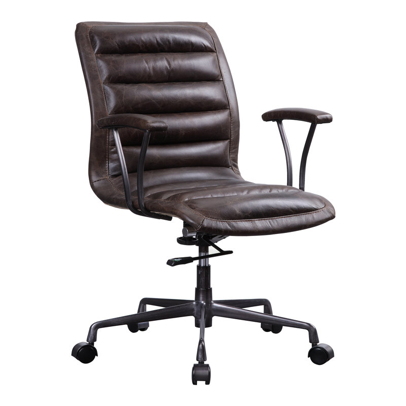 Chaise de bureau, cuir fleur vieilli chocolat