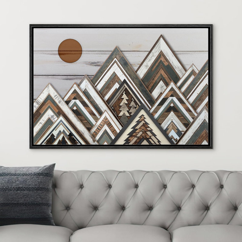 «Western Wood Effect Landscape Sun Mountain Range Nature Abstract Farmhouse Wall Decor Room», reproduction d'art sur toile