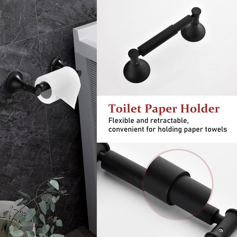 6 - Piece Bathroom Hardware Set, Matte Black, 3" H x 22" W x 3" D