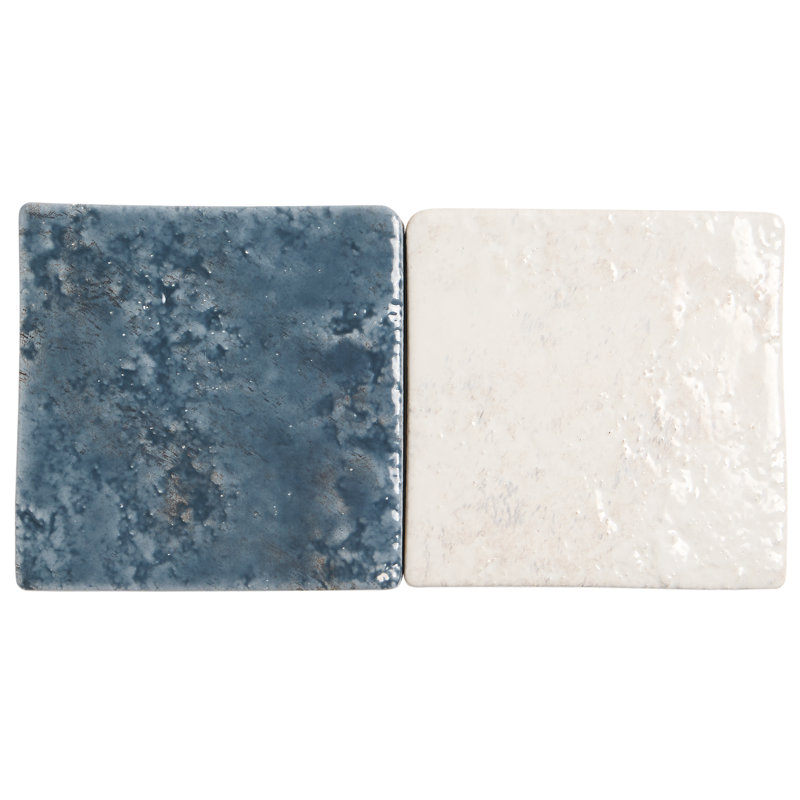 Greta 5x5 Checkered Glossy Textured Porcelain Tile, Midnight Blue/Seashell White