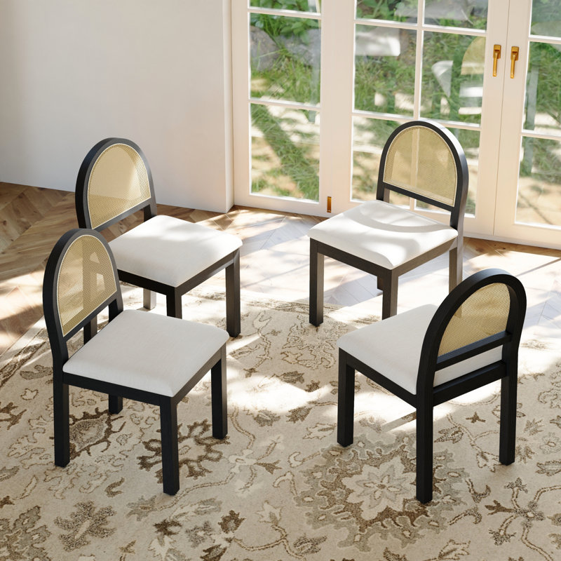 19.2" Seat Height Mid Century Modern Upholstered Dining Chair (Set Of 4), Black Wood