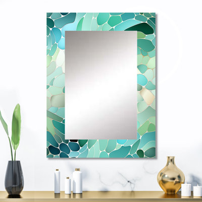 Fonio Seaglass Mosaic Emerald Coastal Pattern - Abstract Decorative Wall Mirror, Modern Large Mirror, Printed Metal Art