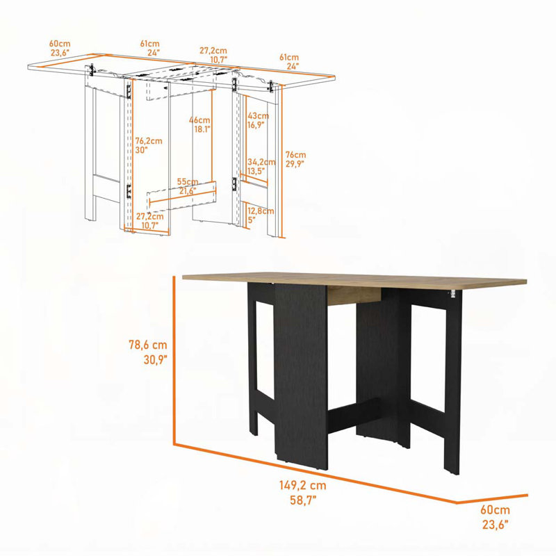 Cole Black and Macadamia Folding Dining Table