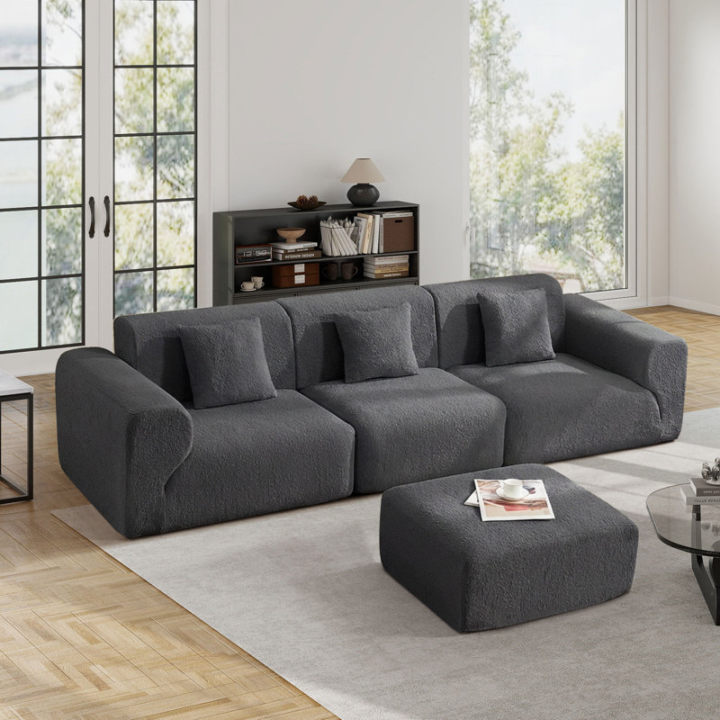 Canapé modulaire moderne en mousse compressée sans os, Gris