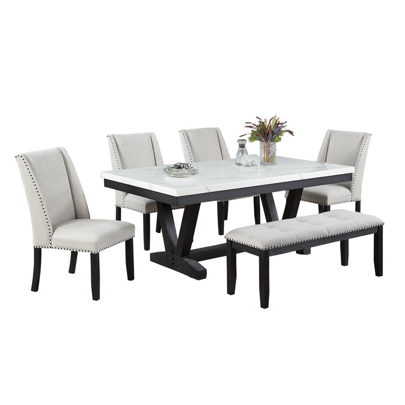 Shaye Dining Table Set, 6 Pieces: Table, Bench, 4 Chairs