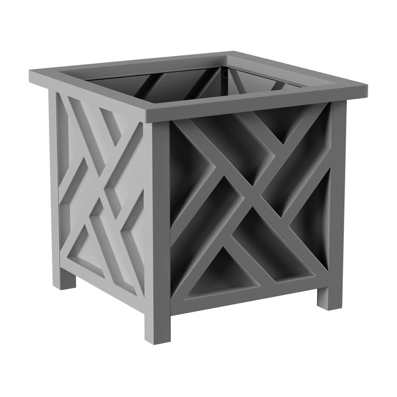 Calista 14.75" Lattice Design Planter Box - 13” Tall Square Decorative Outdoor Flower or Plant Pot, Gray