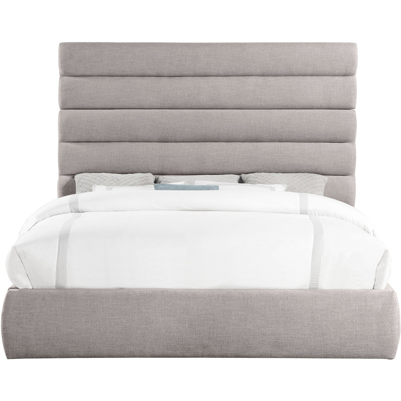Lit en tissu Adam, Tissu texturé lin taupe, Très grand