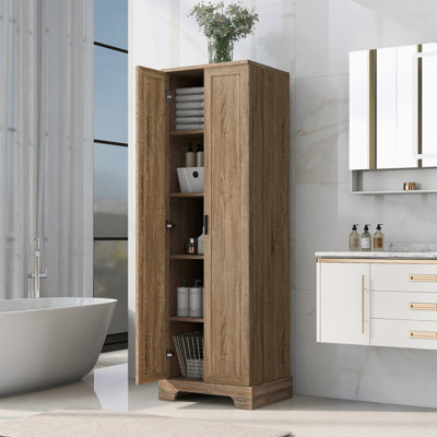 Storage Cabinet With Two Doors For Bathroom, Office, Adjustable Shelf, MDF Board, Brown