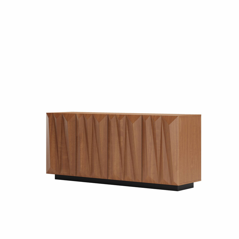 Buffet 60 po Mid-Century avec portes 3D, armoire de rangement pour cuisine avec 4 portes et 2 tablettes, meuble télé pour salon, chambre à coucher