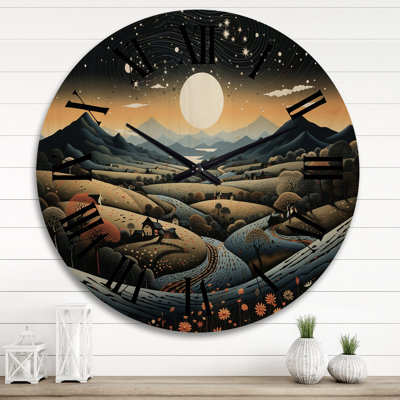 Blue And Gold Modern African Landscape V - Modern Oversized Wood Wall Clock