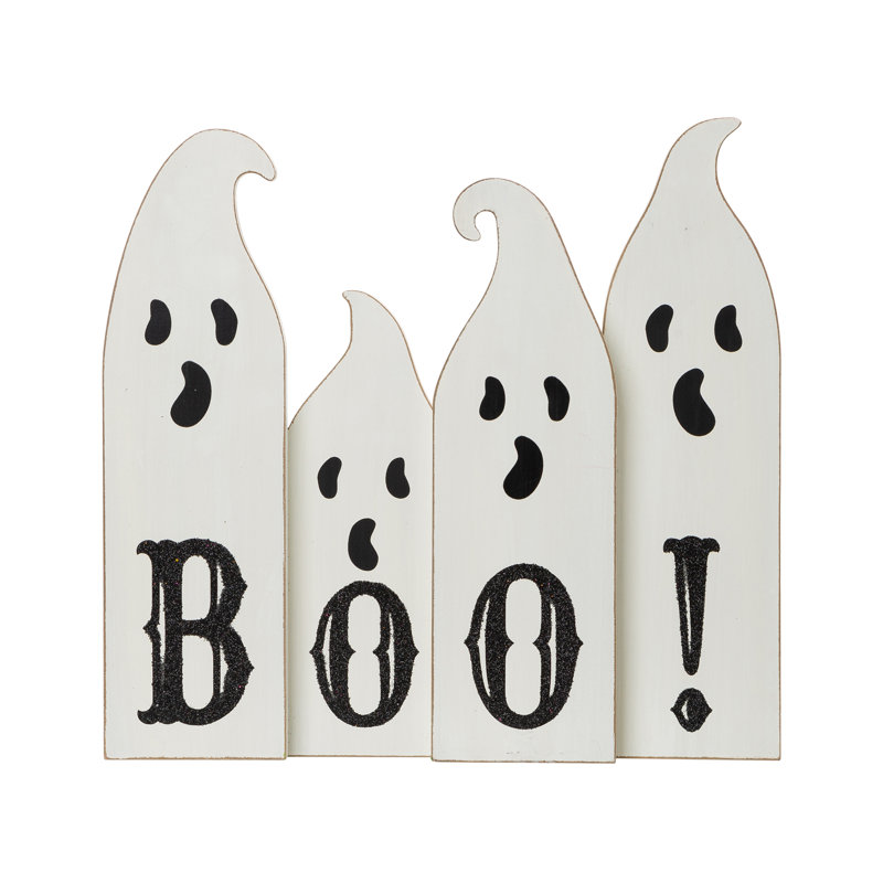 12" White Wooden Ghost Halloween Table Decor