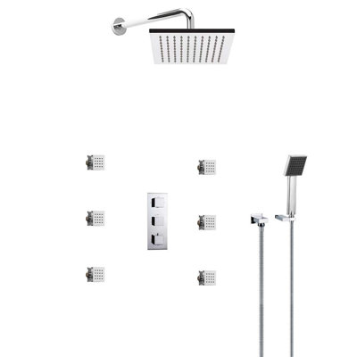 Ensemble de système de douche thermostatique chromé avec jets de douche à effet pluie Kyiv