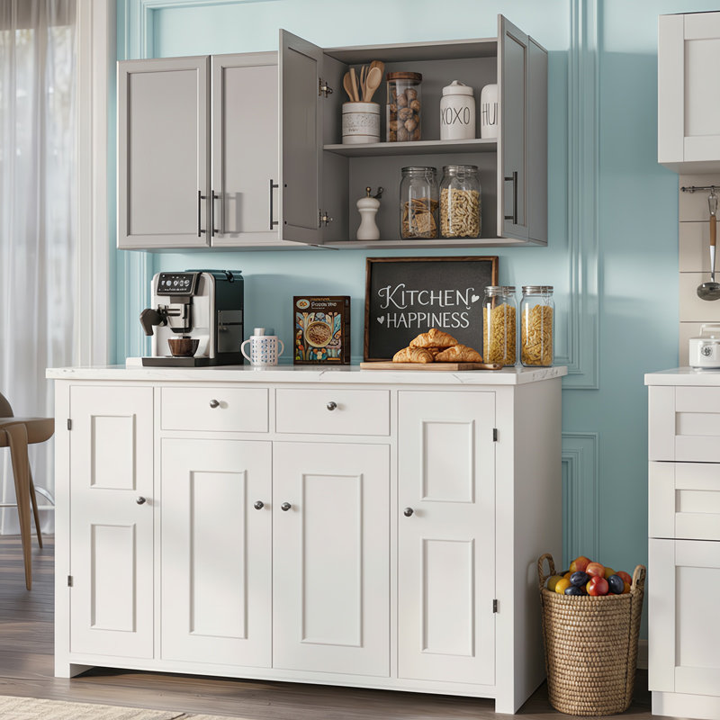 Armoires de cuisine murales, armoire de rangement en bois avec tablette réglable, l 48 po, Gris