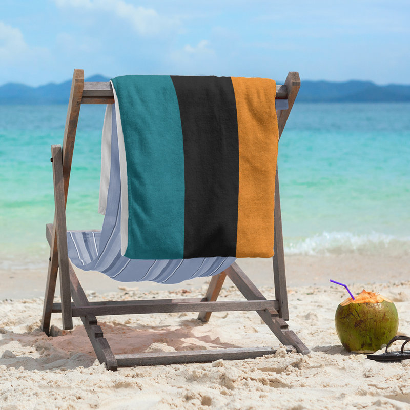 San Jose Lightweight Beach Towel, Deep Pacific Teal/Black/Burnt Orange, Microfiber