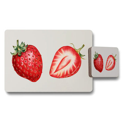 Strawberry Design Placemats And Coasters Set For Dining Table