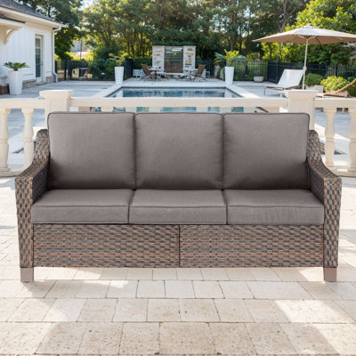 Jenesys Premium Outdoor 3-Seat Wicker Sofa With Comfortable Cushions