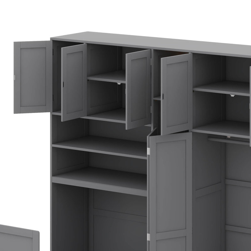 Lit escamotable simple, armoire murale avec garde-robe et tablettes de rangement, tablettes à DEL à 5 niveaux, armoires suspendues