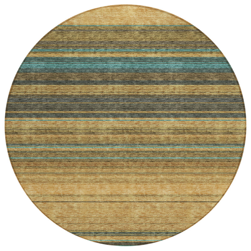 Wheat and Gray Round Synthetic Stripe Rug 8' x 8'
