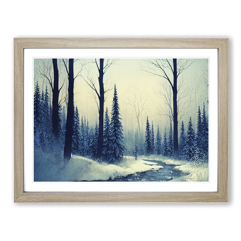 Pine Tree Winter Forest Vol.2 1 Piece Single Picture Frame Wall Art, 34cm H x 46cm W x 2cm D, Oak Framed