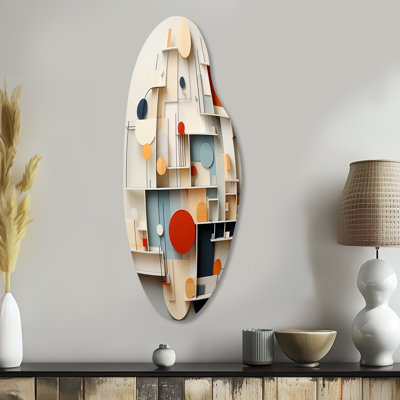 Abstract Geometric White And Blue Essential Forms - Geometric Curved Metal Wall Art, Modern Asymmetrical Metal Art Print