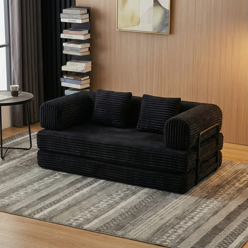 Canapé à compression, canapé-lit convertible au sol avec accoudoirs avec dossier coussiné, canapé-lit futon confortable, causeuse modulaire désossée, tissu en velours côtelé, pour le salon, la chambre à coucher
