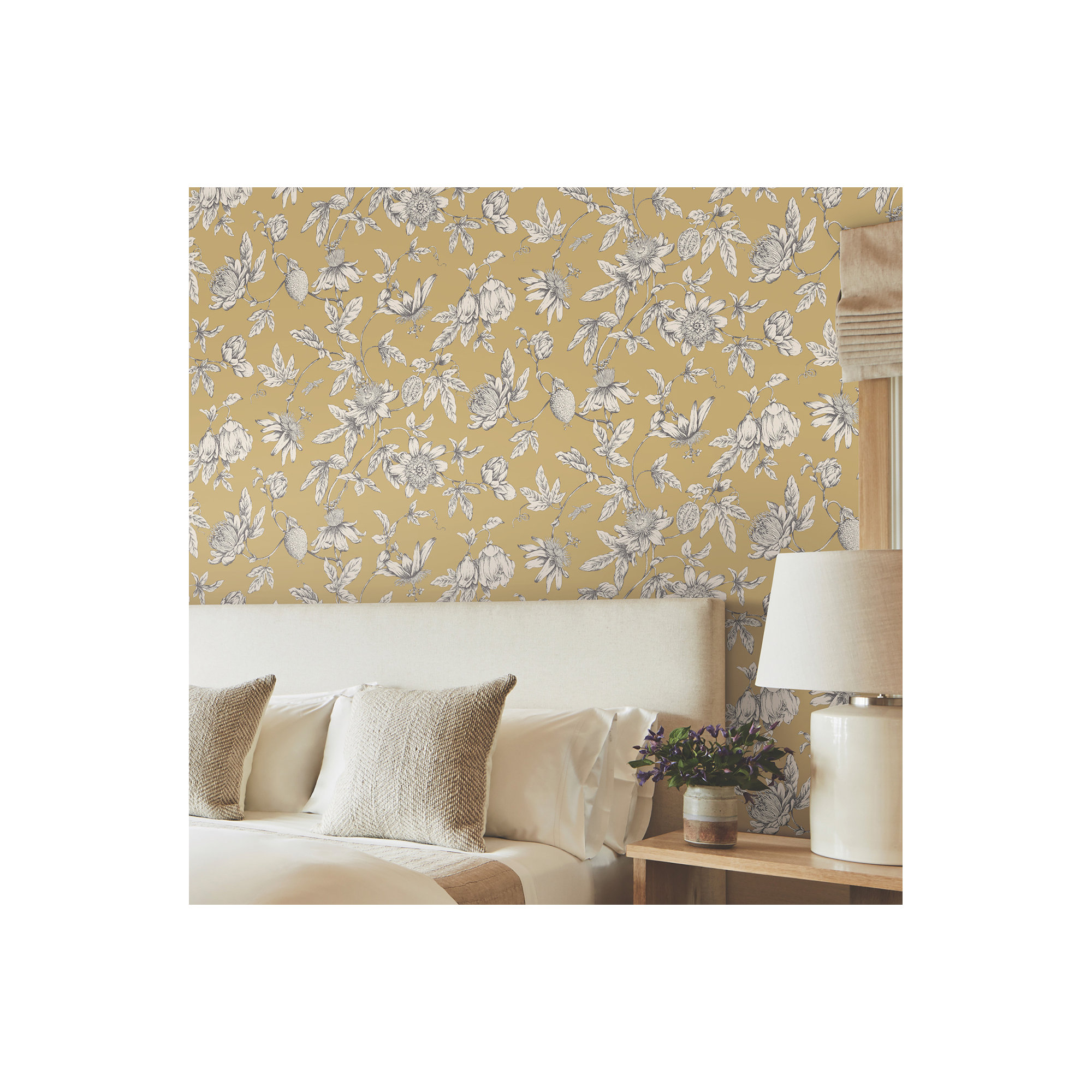 Passion Flower Toile Floral Wallpaper, Harvest