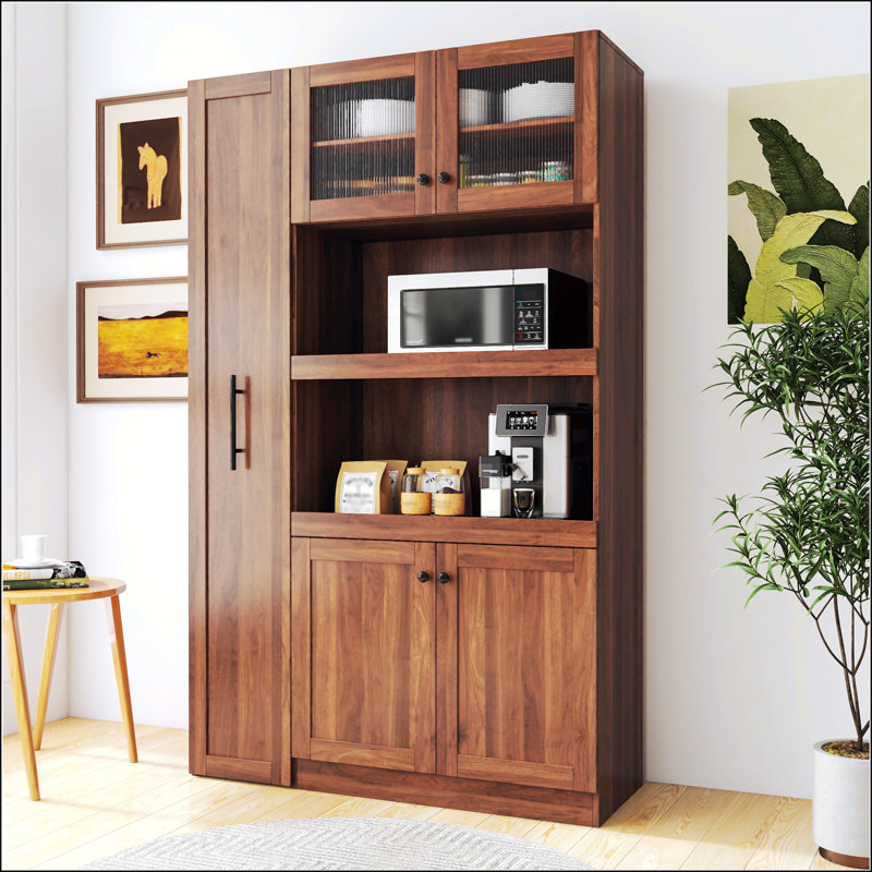 Kitchen Pantry Cabinet With Multi-Functional Pull-Out Multi-Tier Storage Shelf