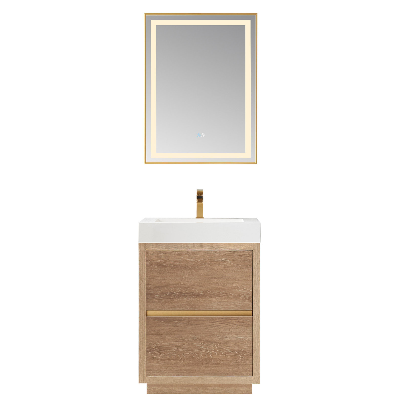 Beira 24'' Single Bathroom Vanity, North American Oak, White