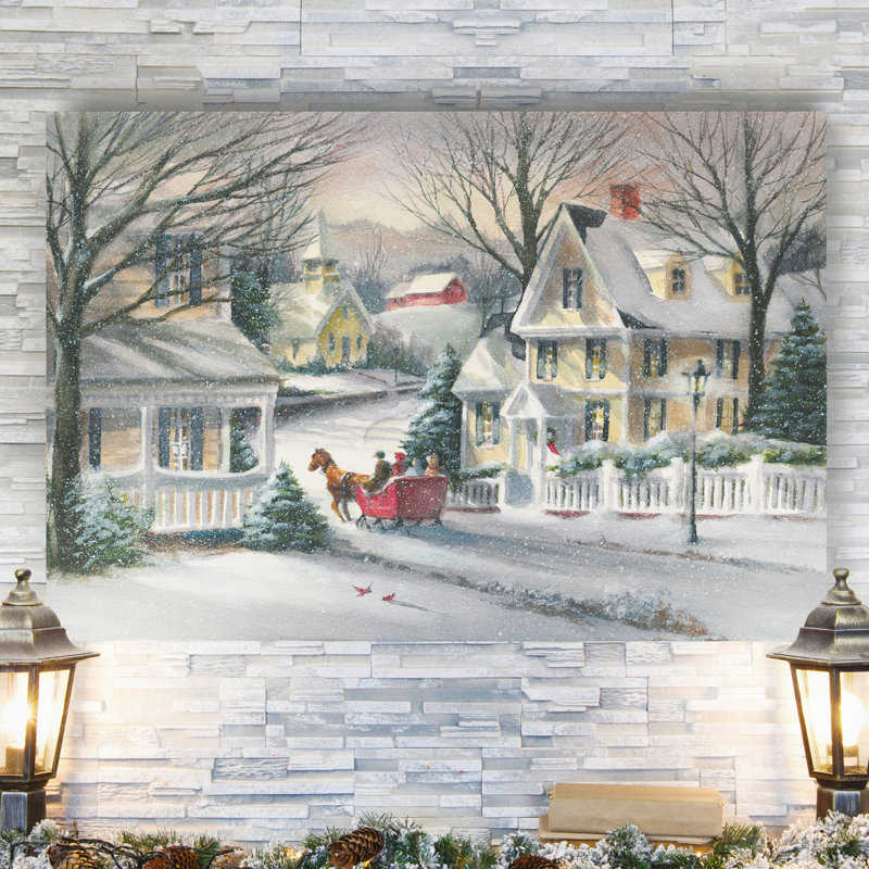 «Village Sleigh Ride» par Parvez Taj, reproduction d'art sur toile tendue, H 12 po x l 8 po x P 1 po