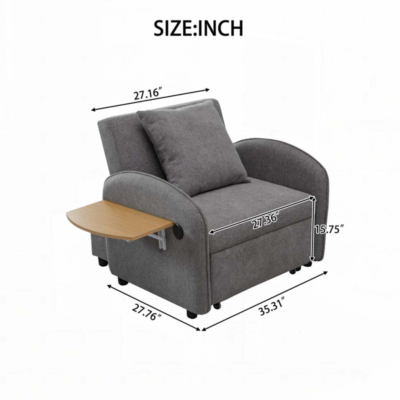 Canapé-lit convertible avec ports USB, Lin gris