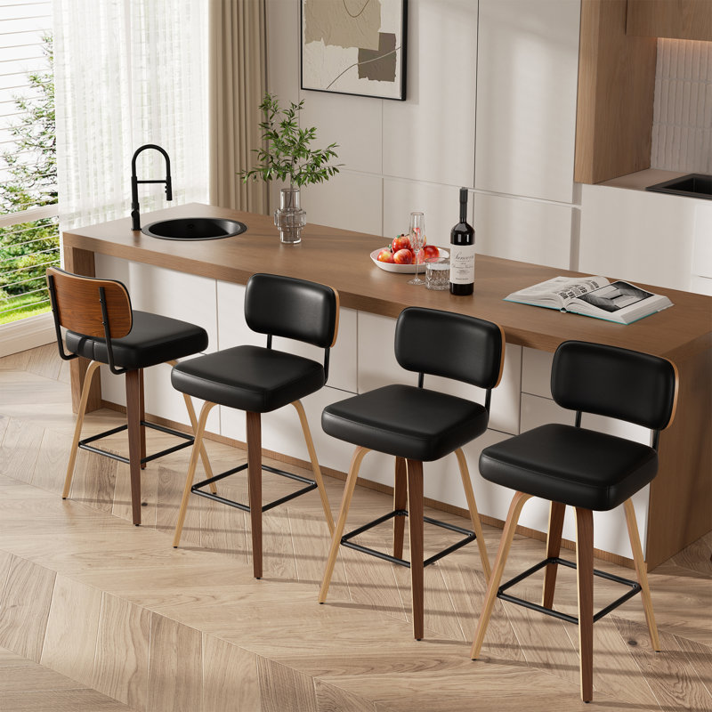 Tabouret pivotant rembourré à hauteur de bar, 6, Noir