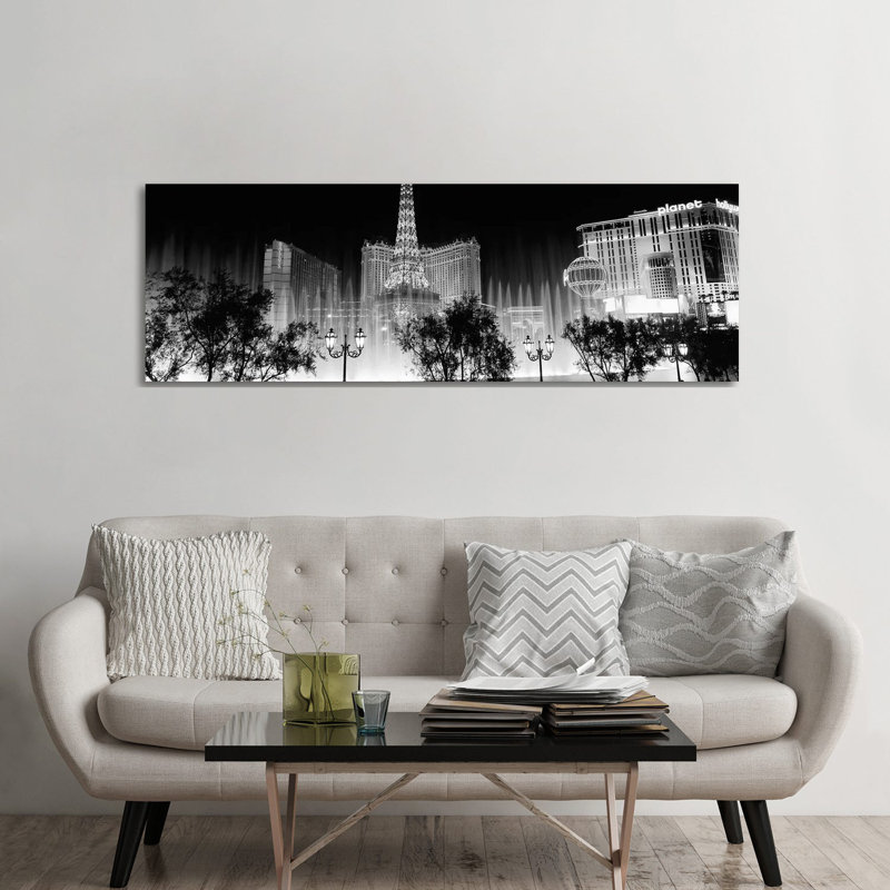 Hotels In A City Lit Up At Night, The Strip, Las Vegas, Nevada, USA by Panoramic Images - Wrapped Canvas Panoramic Gallery-Wrapped Canvas Giclée