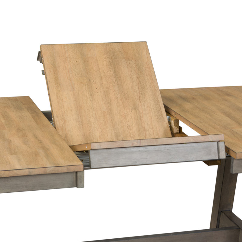 Keswick 6 Person Trestle Dining Table Set w/ 18" Butterfly Leaf, 7 Pieces: Table, 6 Chairs, Brown